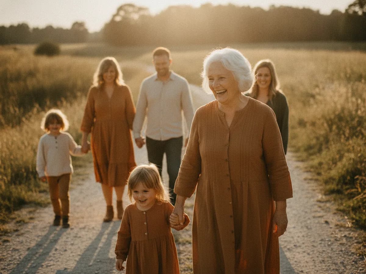 Drei Generationen einer Familie beim Spaziergang